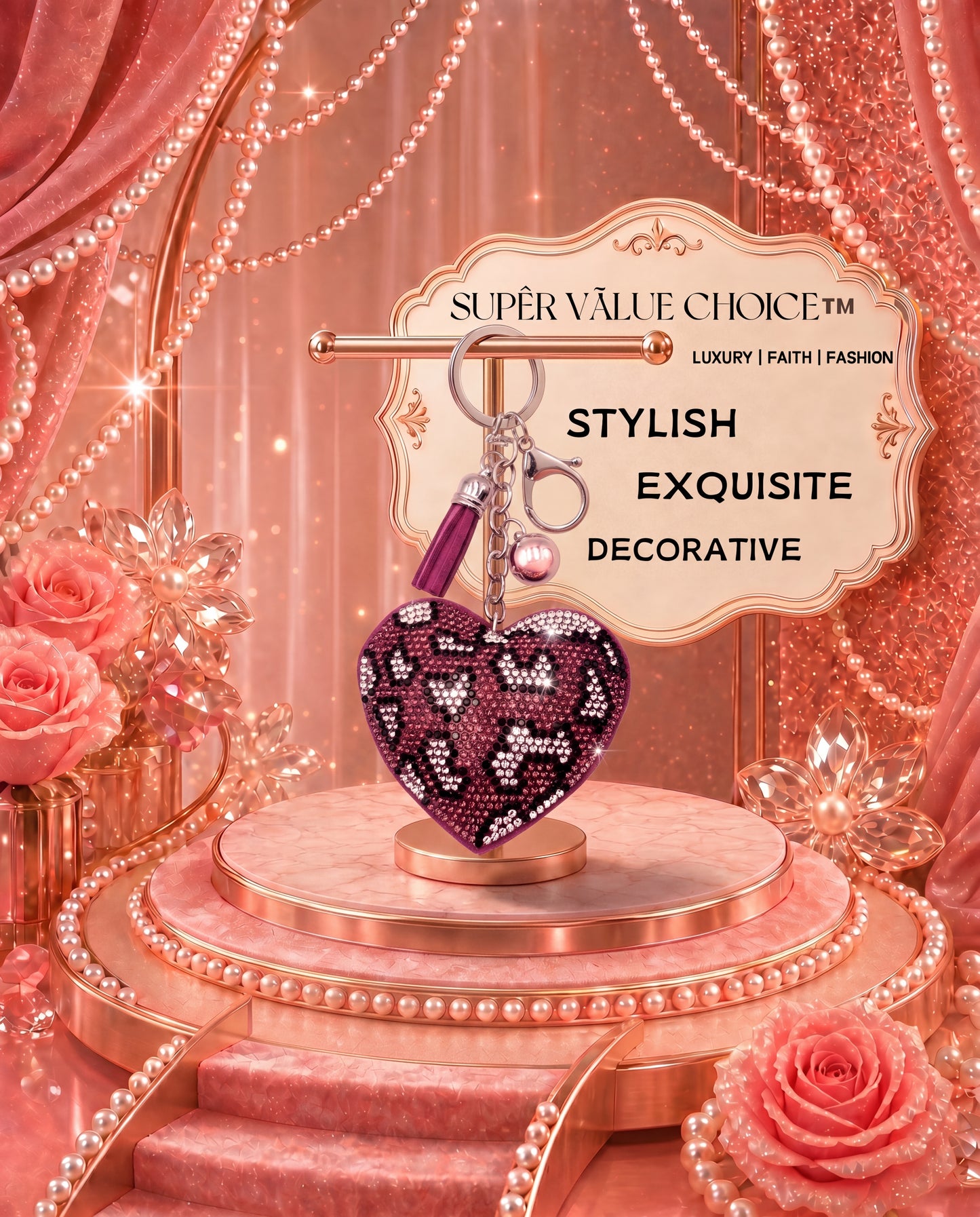 SUPERVALUECHOICE HCSESA00029 Crystal Heart Keychain and Brooch