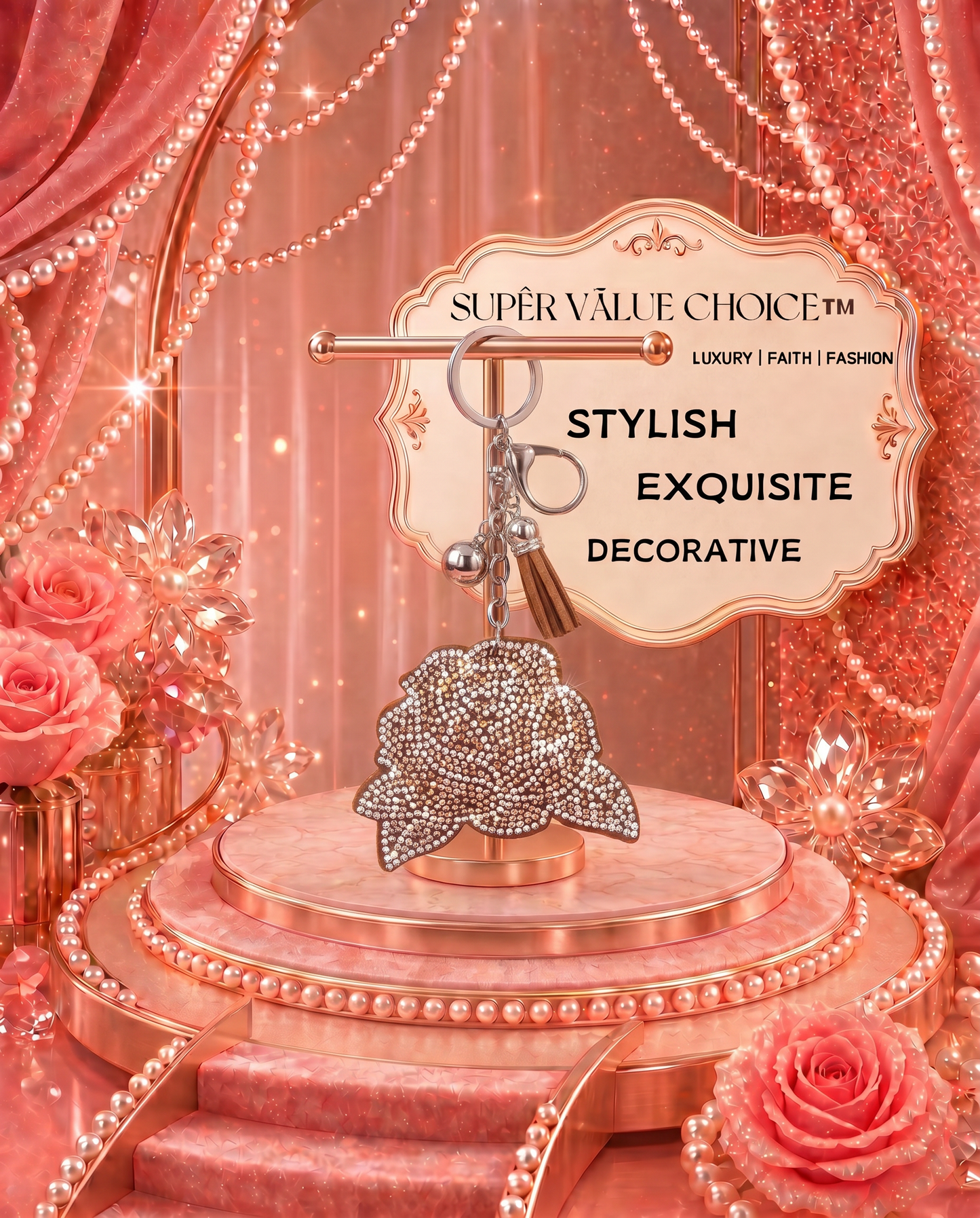 SUPERVALUECHOICE HCSESA00038 Sparkly Rhinestone Rose Keychain & Brooch