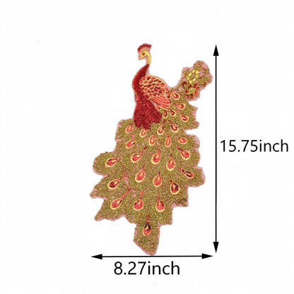 SUPERVALUECHOICE HCSEYSB00105 Large Gold Red Peacock Embroidered Appliques Sew-on Dress Clothing Decor Patches