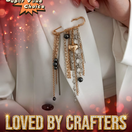SUPERVALUECHOICE HCSESA00122 New Handmade Beaded Chain Brooch Women Tassel Heart Color-Blocking Pendant Pin Fashion Banquet Jewelry Accessories Gifts