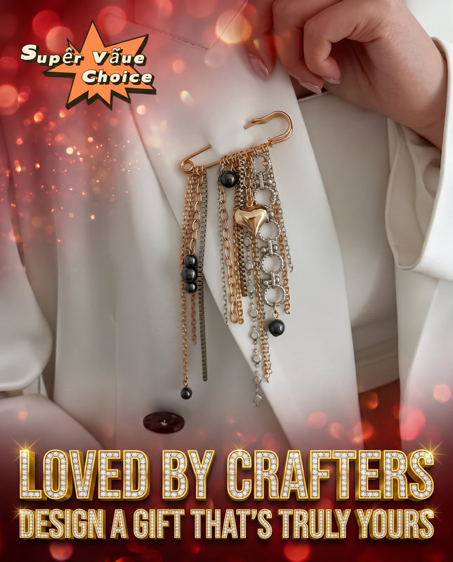 SUPERVALUECHOICE HCSESA00122 New Handmade Beaded Chain Brooch Women Tassel Heart Color-Blocking Pendant Pin Fashion Banquet Jewelry Accessories Gifts