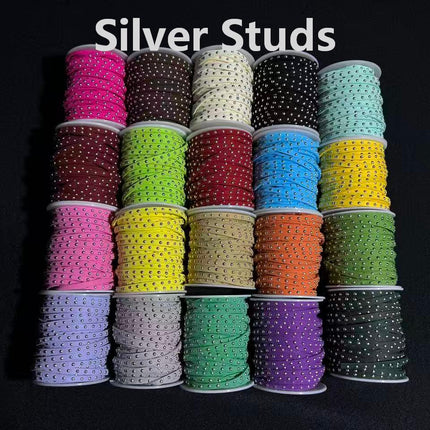 SuperValueChoice HCSEOA00018 5mm Studded Korean Suede Cord-Silver Studs