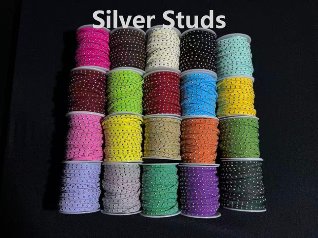 SuperValueChoice HCSEOA00018 5mm Studded Korean Suede Cord-Silver Studs