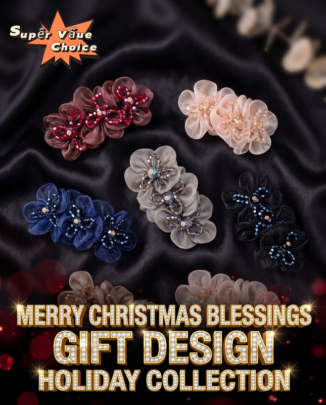 SUPERVALUECHOICE CHRISTMAS HCSELC00002 Sheer Mesh Beaded Flower Spring Hair Barrette, Crystal Floral Hair Clip