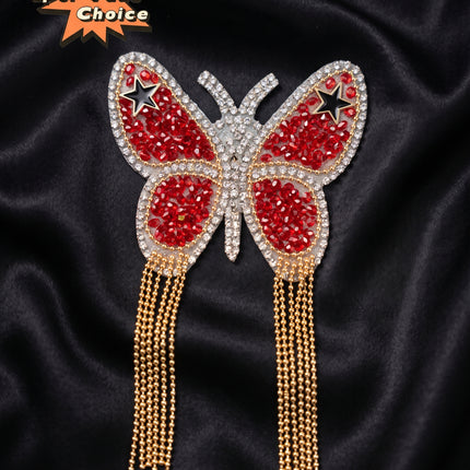 SUPERVALUECHOICE CHRISTMAS HCSEYD00046 Handmade Rhinestone Butterfly Applique, Hotfix Backed Crystal Beaded Patch for Christmas Holiday Garment, Formal Dress & Costume Embellishment 2.68 in × 4.53 in