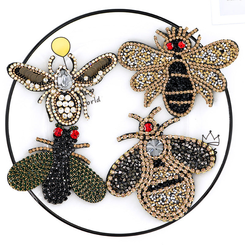 SUPÊR VÃLUE CHOICE  HCSEYD00006 Bee Rhinestone Crystal Applique Gold Black Beaded Insect Patch Sew On Embellishment for Jacket Jeans Tote Bag DIY Craft Decor