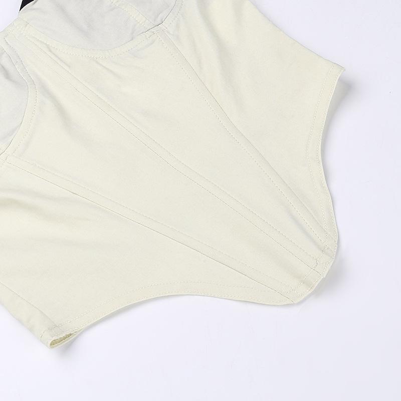 SVCST000048 Fashionable, casual and versatile halter top with contrasting color edges and a cinched waist to accentuate the chest. A hot girl's vest