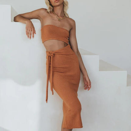 SVCD000063 Women's fashion and sexy cut-out backless strapless knitted dress