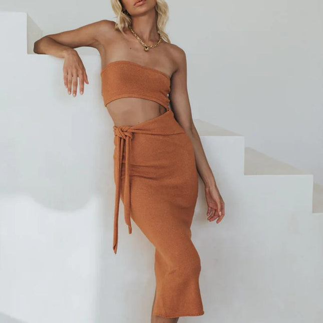 SVCD000063 Women's fashion and sexy cut-out backless strapless knitted dress