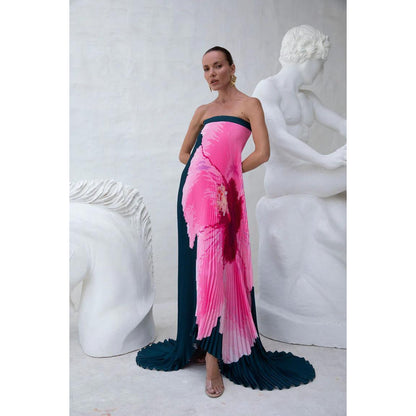 SVCD000009 Summer women's dress with pleated positioning print and a strapless big swing