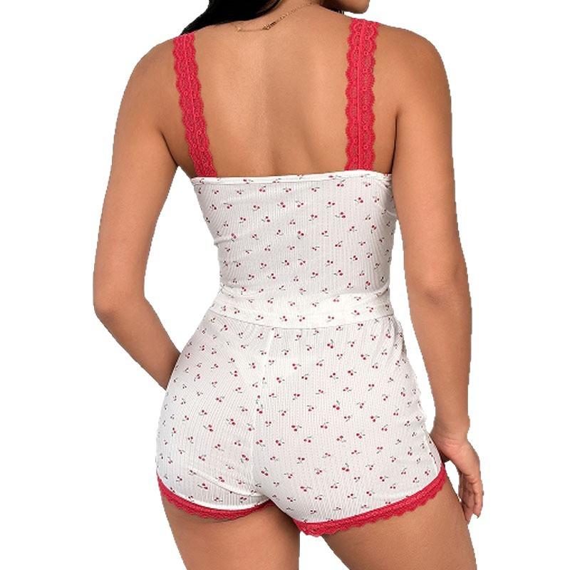 SVCP000078 Two-piece set of sweet V-neck printed home wear with backless halter tops for women in summer