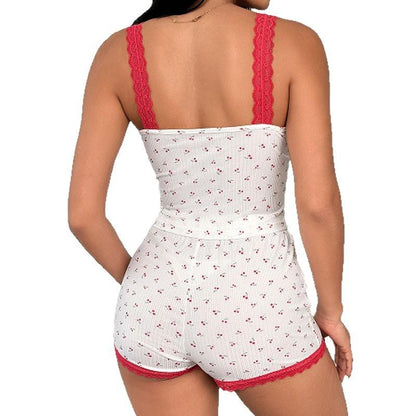 SVCP000078 Two-piece set of sweet V-neck printed home wear with backless halter tops for women in summer