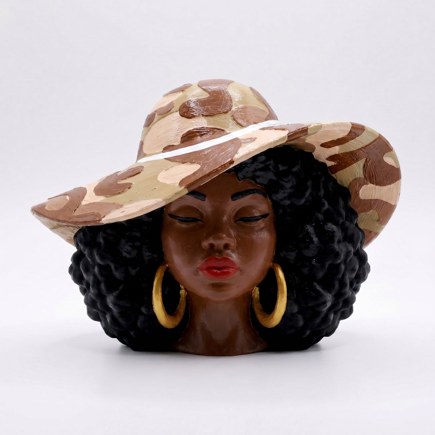SUPERVALUECHOICE HCSEUA00071  Z-Unpainted Closed Eyes Camo Hat Curly Hair African Lady Bust Resin Mold Base for Handmade DIY Jewelry Craft Supplies 2.3" × 2.7" × 0.6"