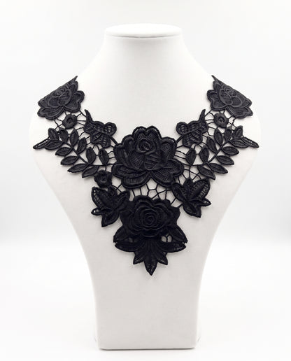SUPERVALUECHOICE HCSEYB00091 Hollow Floral Guipure Lace Neck Applique Vibrant Color Rose Embroidery Collar Patch for Blouse Formal Wear Sew Decoration 12.59'' X 12.59''