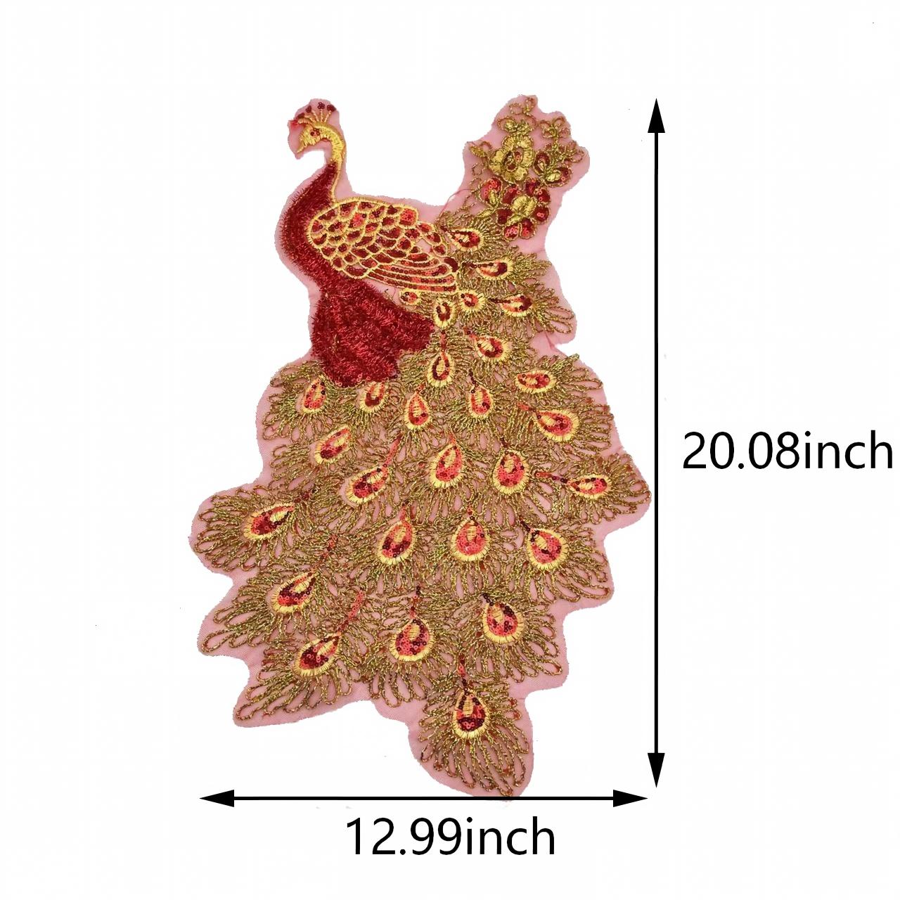 SUPERVALUECHOICE HCSEYSB00105 Large Gold Red Peacock Embroidered Appliques Sew-on Dress Clothing Decor Patches