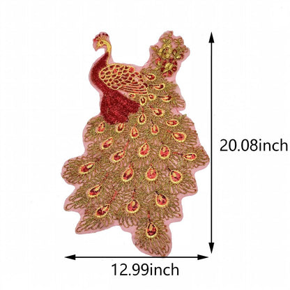 SUPERVALUECHOICE HCSEYSB00105 Large Gold Red Peacock Embroidered Appliques Sew-on Dress Clothing Decor Patches