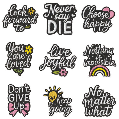 SUPERVALUECHOICE HCSEYSB000022 9Pcs Inspirational Quote Embroidered Iron On Patches Positive Slogan Clothing DIY Decor Appliques