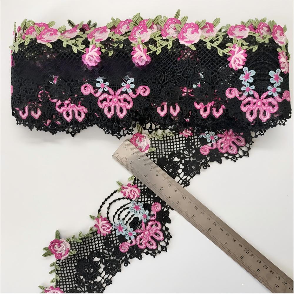 SuperValueChoice HCSEOA00015 Pink Rose Floral Guipure Lace Trim Black White Mesh Embroidery Sewing Ribbon DIY Clothing Bag Decor Lace