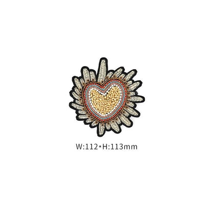 SUPÊR VÃLUE CHOICE  HCSEYD00014 Sacred Heart Sequin Beaded Applique Gold Radiant Heart Rhinestone Sew On Patch for Jacket Jeans Tote Bag DIY Craft Decor