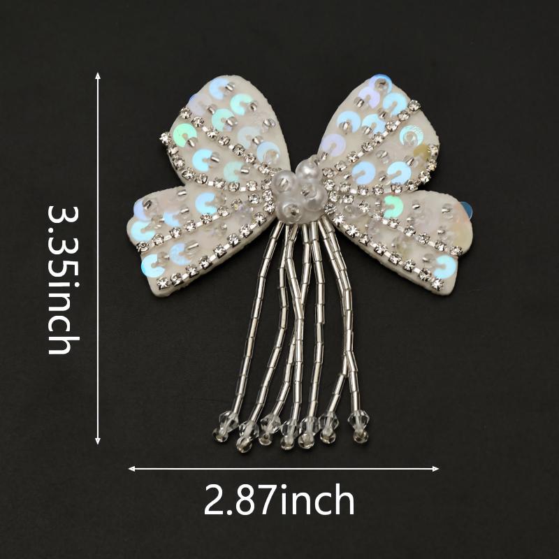SUPERVALUECHOICE HCSEYD00021 Sequin Bow Tassel Rhinestone Beaded Patch Clothing Sew On Sparkle DIY Decor Appliques