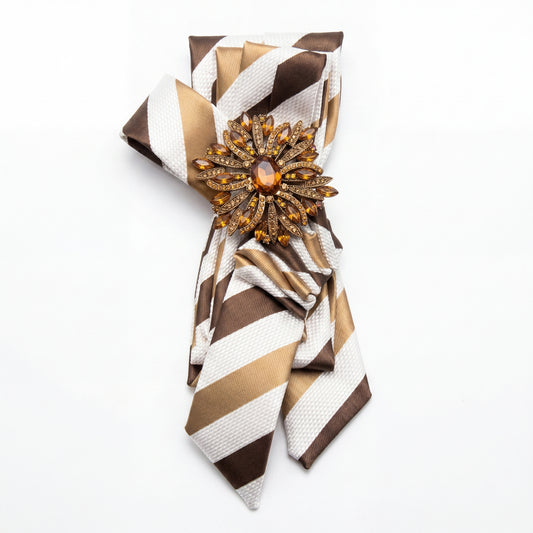 SUPÊR VÃLUE CHOICE #HCSEZ0004 COCO Satin Statement Tie with Butterfly Brooch | Pearl Collar Embellished Tie | Elegant Women's Neck Tie Accessory