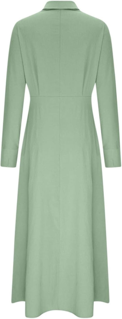 SUPERVALUECHOICE HCSEWO0001 Lace-up Solid Color Waist Long Sleeve Irregular Shirt Dress