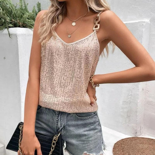 SVCT000090 Women's Summer Sleeveless  V Neck Wear a suit for the banquet and annual meeting with a sequined halter top inside