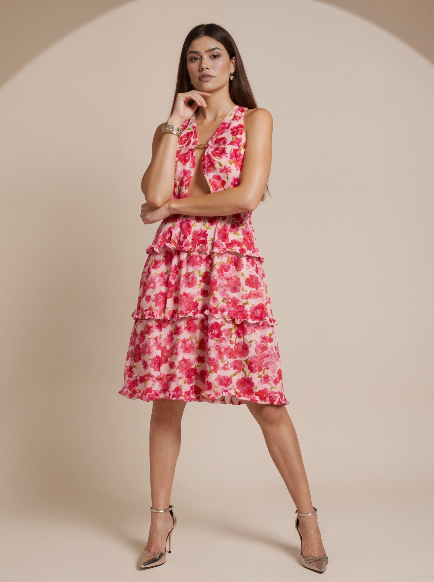 SVCD000128 Summer fashion hollowed-out strap V-neck style halter print dress