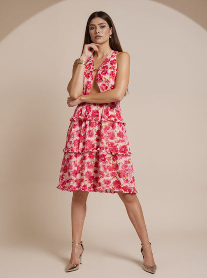 SVCD000128 Summer fashion hollowed-out strap V-neck style halter print dress