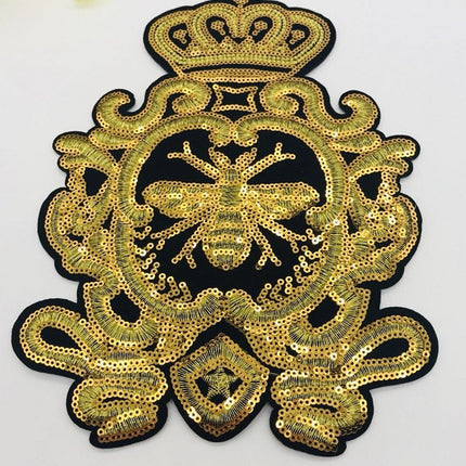 SUPERVALUECHOICE HCSEYC00026 Crown Bee Sequin Embroidered Clothing Patch