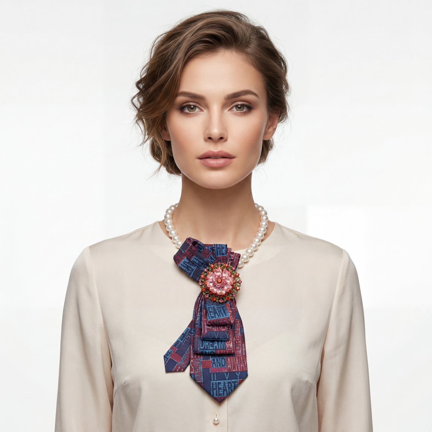 SUPÊR VÃLUE CHOICE #HCSEZ0005 Purple Satin Statement Tie with Butterfly Brooch | Pearl Collar Embellished Tie | Elegant Women's Neck Tie Accessory