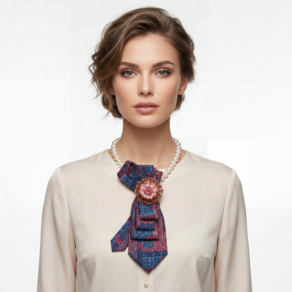 SUPÊR VÃLUE CHOICE #HCSEZ0005 Purple Satin Statement Tie with Butterfly Brooch | Pearl Collar Embellished Tie | Elegant Women's Neck Tie Accessory