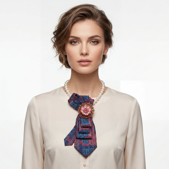 SUPÊR VÃLUE CHOICE #HCSEZ0005 Purple Satin Statement Tie with Butterfly Brooch | Pearl Collar Embellished Tie | Elegant Women's Neck Tie Accessory