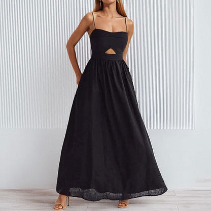 Elegant and fashionable solid-color strappy sleeveless dress