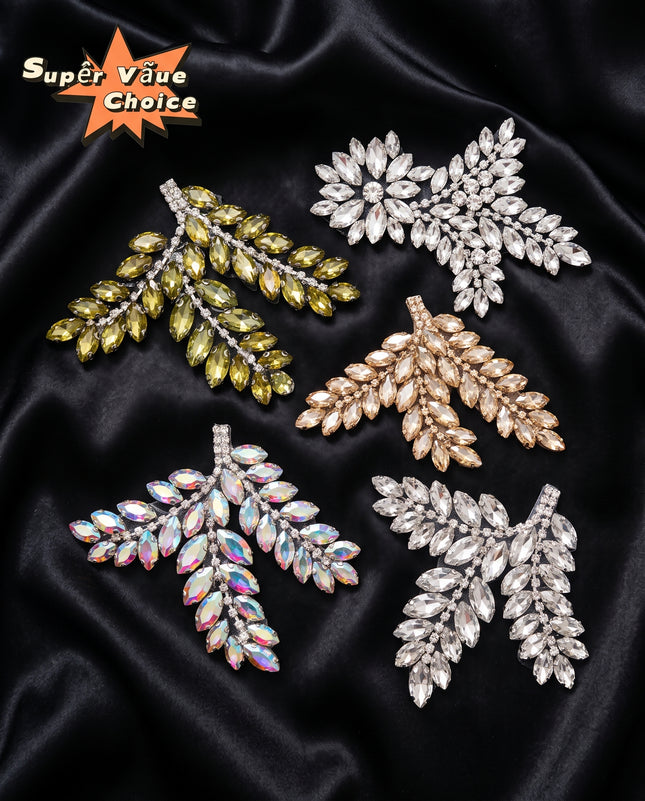 SUPERVALUECHOICE CHRISTMAS HCSEYD00047 Handmade Rhinestone Applique, Hotfix Backed Crystal Beaded Patch for Christmas Holiday Garment, Formal Dress & Costume Embellishment