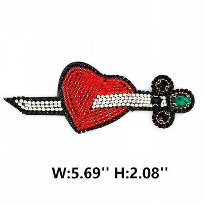 SUPÊR VÃLUE CHOICE  HCSEYD00011 Arrow Through Heart Rhinestone Applique Crystal Beaded Love Heart Sew On Patch for Jacket Jeans Tote Bag DIY Craft Decor