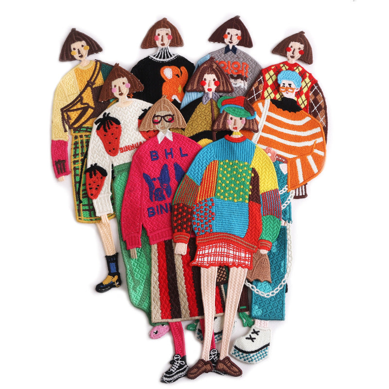SUPERVALUECHOICE HCSEYSB00106 Stylish Cartoon Fashion Girl Embroidered Iron On Patches Clothing DIY Decor Appliques