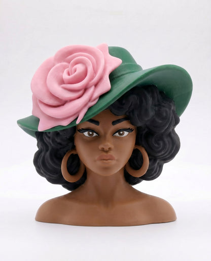SUPERVALUECHOICE HCSEUA00040  Z-Paint Your Own Floral Hat Black Female Bust Resin Blank Customizable DIY Accessory Base for Keychains Brooches 2.8" × 2.6" × 1"