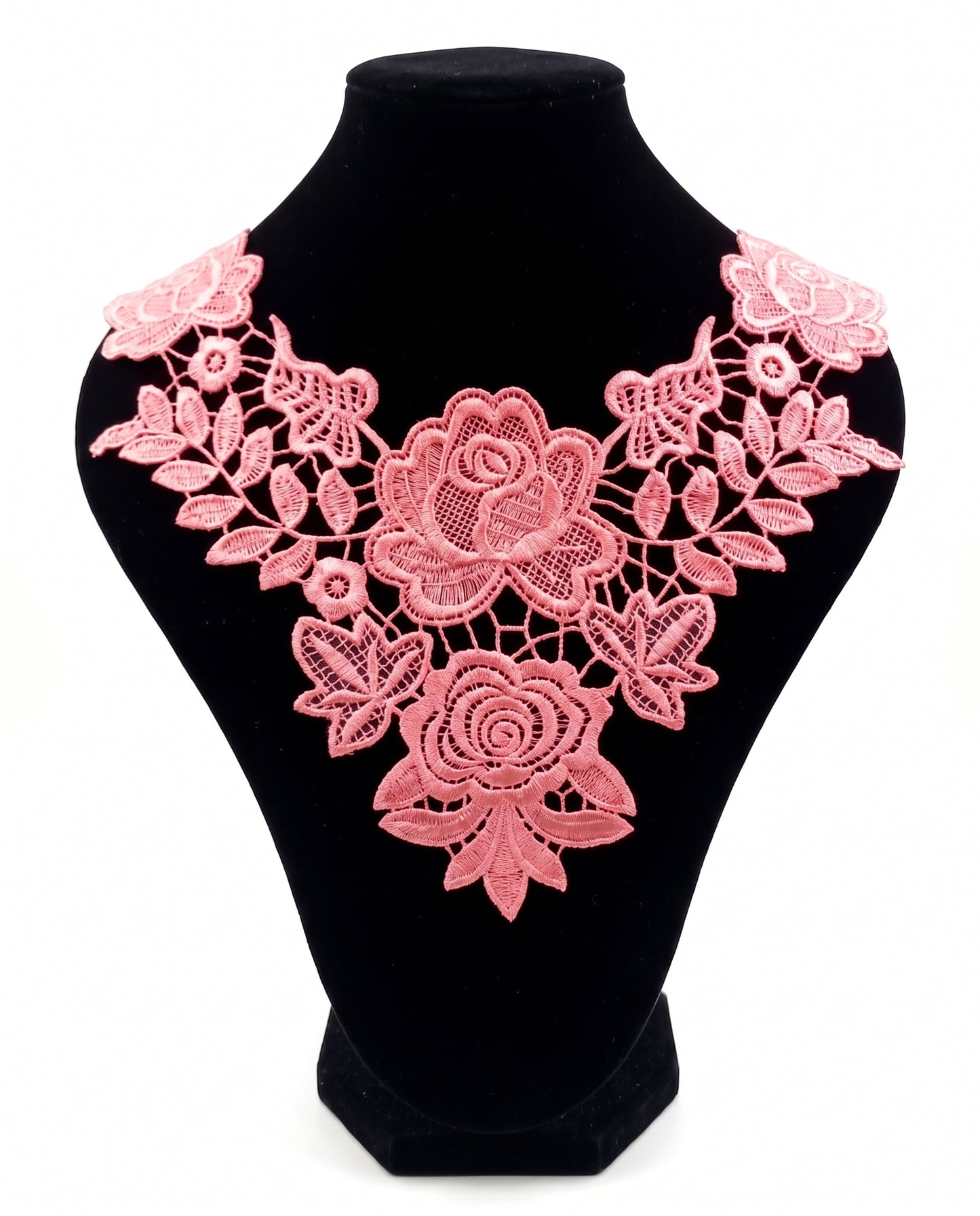 SUPERVALUECHOICE HCSEYB00091 Hollow Floral Guipure Lace Neck Applique Vibrant Color Rose Embroidery Collar Patch for Blouse Formal Wear Sew Decoration 12.59'' X 12.59''