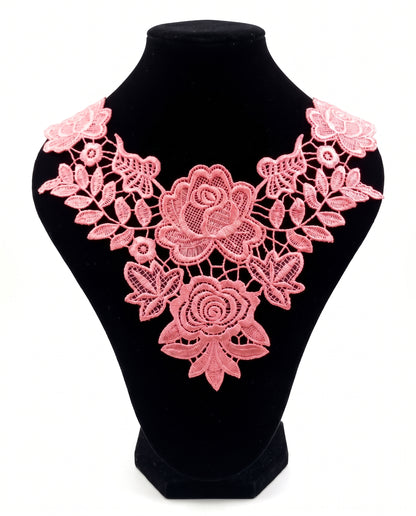 SUPERVALUECHOICE HCSEYB00091 Hollow Floral Guipure Lace Neck Applique Vibrant Color Rose Embroidery Collar Patch for Blouse Formal Wear Sew Decoration 12.59'' X 12.59''