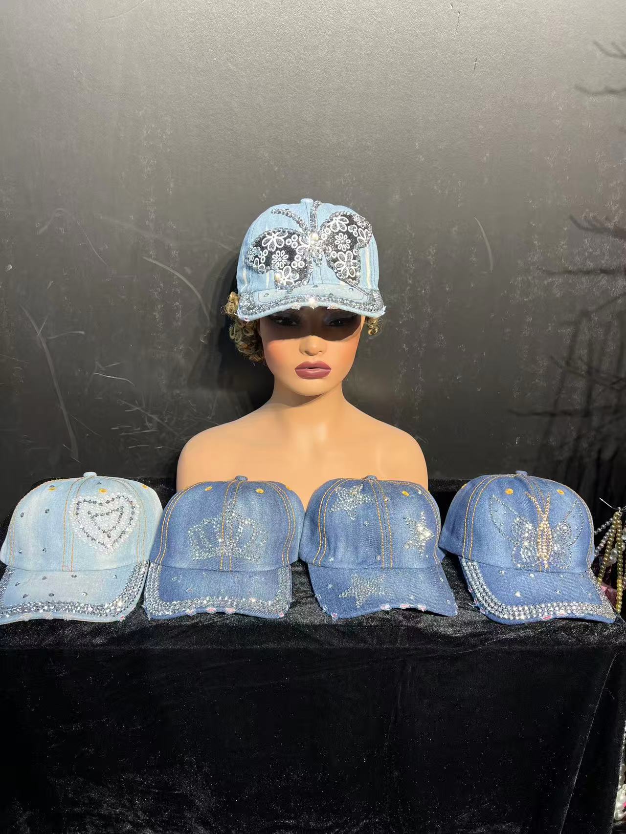SUPERVALUECHOICE HCSEK00018 Rhinestone Pattern Denim Baseball Cap