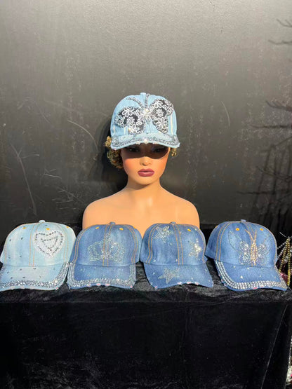 SUPERVALUECHOICE HCSEK00018 Rhinestone Pattern Denim Baseball Cap
