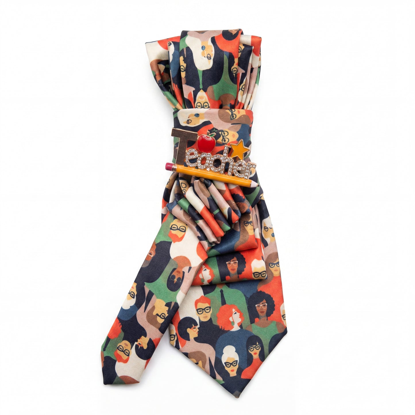 SUPÊR VÃLUE CHOICE #HCSEZ0003 orange Satin Statement Tie with Butterfly Brooch | Pearl Collar Embellished Tie | Elegant Women's Neck Tie Accessory