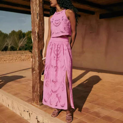 SVCD000031 Sleeveless skirt pocket two-piece set, INS casual loose vacation split suit