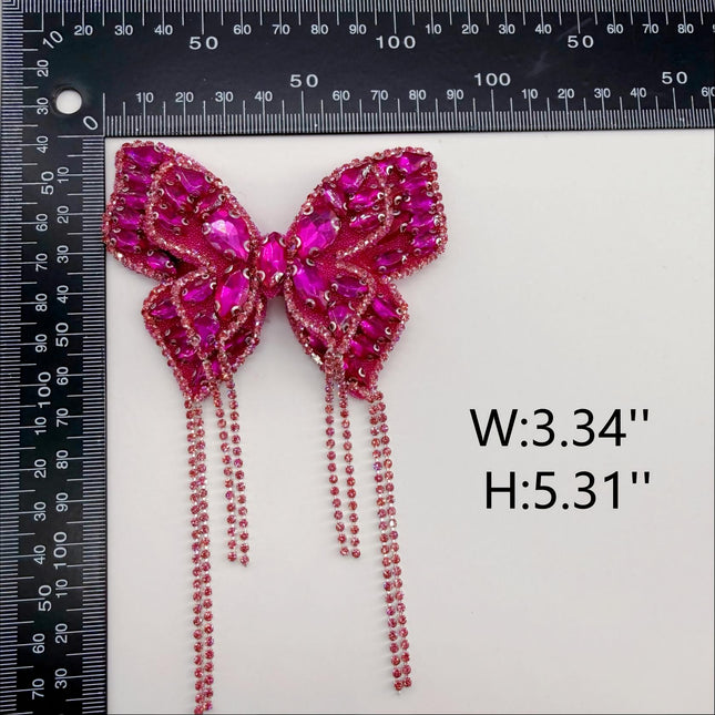 SUPÊR VÃLUE CHOICE  HCSEYD00007 Crystal Rhinestone Butterfly Patch with Chain Tassel Multicolor Floral Butterfly Embellishment Applique for Clothing Decor