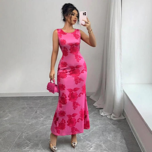 SVCD000012 Sleeveless straight dress for a stylish foreign trade vacation is long