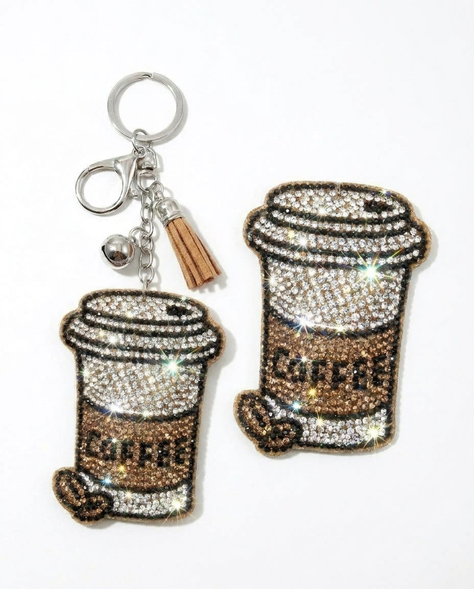 SUPERVALUECHOICE HCSESA00111 Cute Brown Coffee Cup Rhinestone Keychain & Brooch