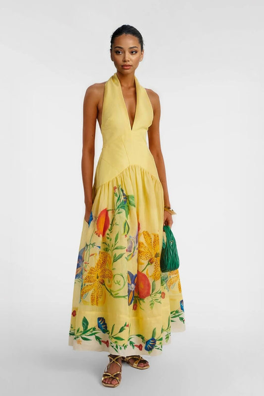 SUPERVALUECHOICE HCSEAA00019 Floral V-Neck Backless Midi Dress