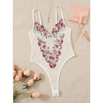 SVCSH000102  Lace embroidered sexy underwear see-through one-piece pajama