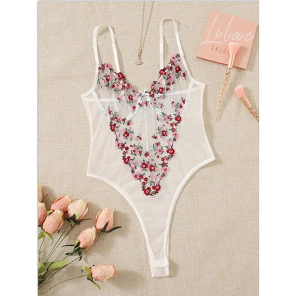 SVCSH000102  Lace embroidered sexy underwear see-through one-piece pajama